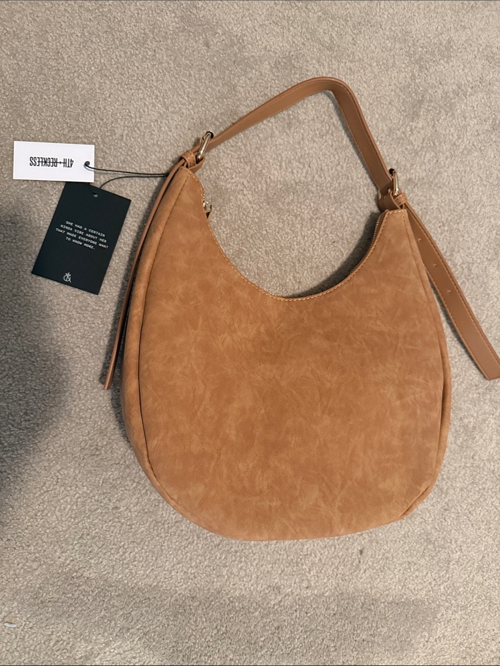 Curved Crescent Shoulder Bag in Tan Faux Suede